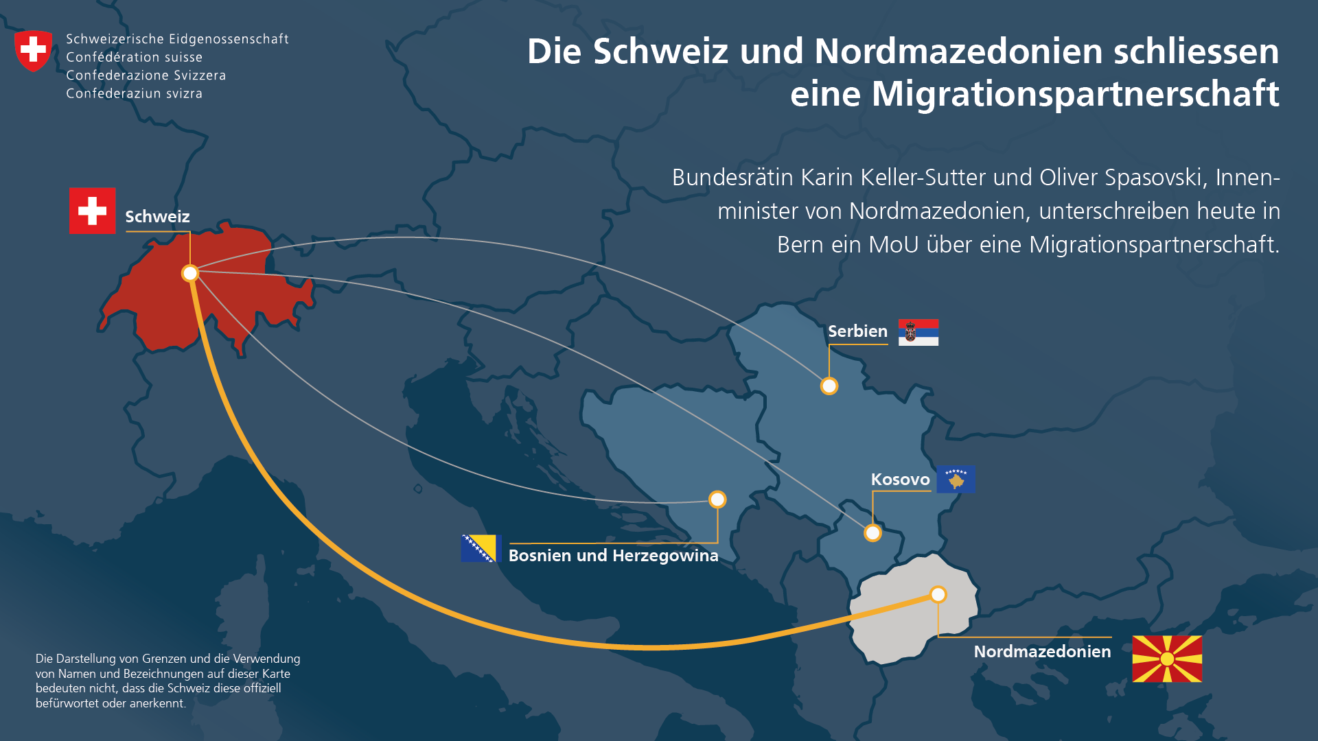 Infografik: Die Schweiz hat mit Bosnien und Herzegowina, Serbien, Kosovo und neu auch mit Nordmazedonien Migrationspartnerschaften.